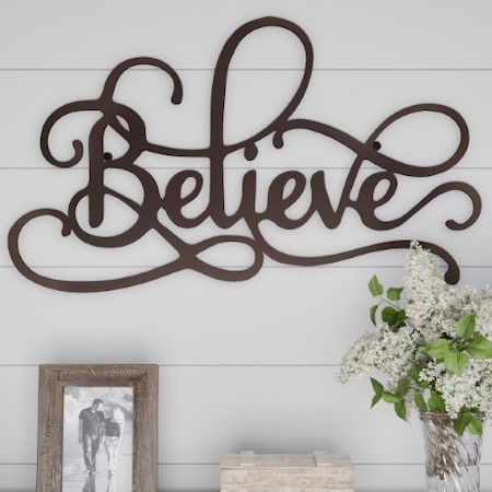 Metal Cutout, Believe Decorative Wall Sign, 3D Word Art Accent Décor, Modern Rustic Farmhouse